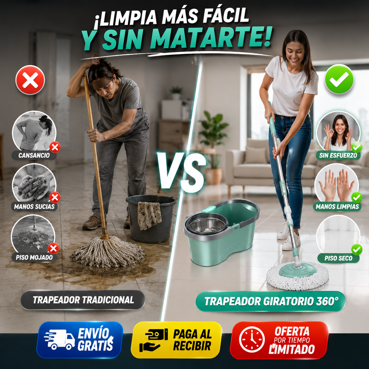 TRAPEADOR GIRATORIO 360 CON BASE DE ALUMINIO