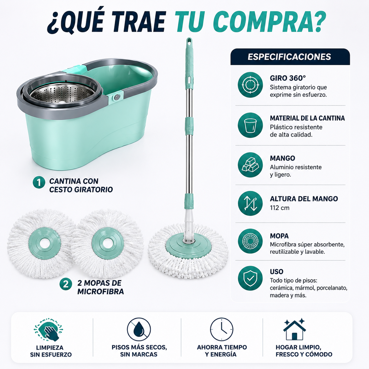 TRAPEADOR GIRATORIO 360 CON BASE DE ALUMINIO